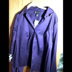 Purple plum  buttondown shirt wleopard cuff collar